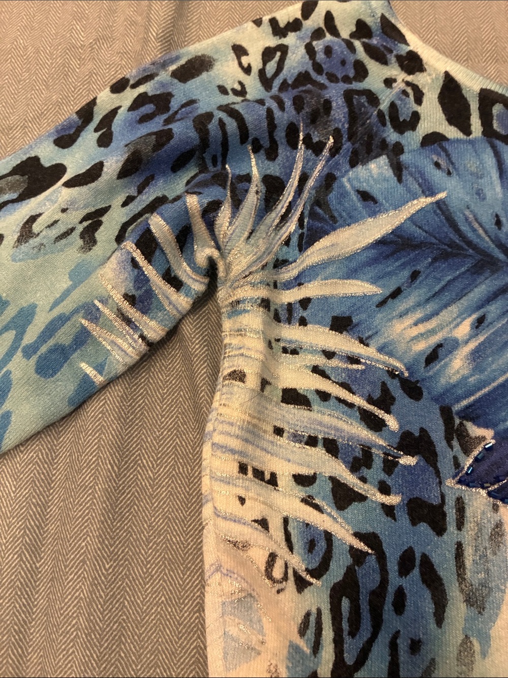 Cache Blue Beaded Tropical Animal Print Stretch Top XS Y2K - Picture 5 of 15